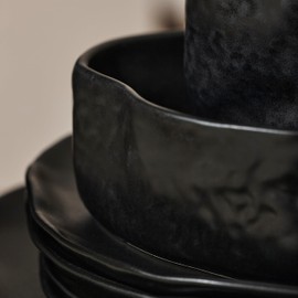 Stone by Mercer Project Atik Modern Stoneware 16-Piece Dinnerware Set, Plate and Bowl Set, Dish set for 4, Black