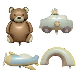 13pcs Bear Balloons Police Car Fighter Jet Balloons Airplane Foil Balloons 4th Birthday Party Decoration Supplies (Number-4)