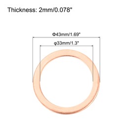 sourcing map 6 Pcs Flat Copper Washers, 33x43x2mm Copper Upgraded Flat Metric Sealing Crush Ring Washers for Hydraulic Fittings Screw Bolt Nut Electronic Repair