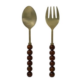 Godinger Salad Server Set, Salad Fork, Salad Spoon with Silver Stainless Steel Fork and Spoon, Marble-Pattern Brown Resin Handles – for Salads, Pasta, and More, Gift or Decorative Tableware, 11in