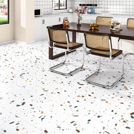 HotDecor Terrazzo Peel and Stick Floor Tiles 12x12 in Bathroom Self Adhesive Vinyl Flooring Durable Removable Floor Tiles for Garage Peel and Stick Thick Laminate Flooring Linoleum Stickers 4-Pack