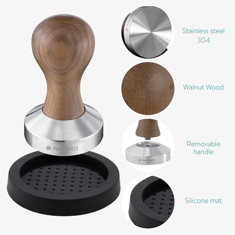 Navaris Coffee Tamper Set - Milk Jug and Stainless Steel