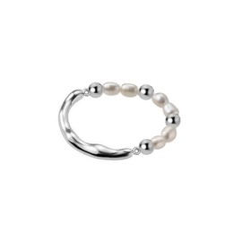 Izpack Cute Faux Pearls Beaded Stacking Ring 925 Sterling Silver Balls Spinning Fidget Anti Anxiety Worry Irregular Statement Tail Finger Bands Promise Eternity Rings Elegant Jewelry Gifts for Women