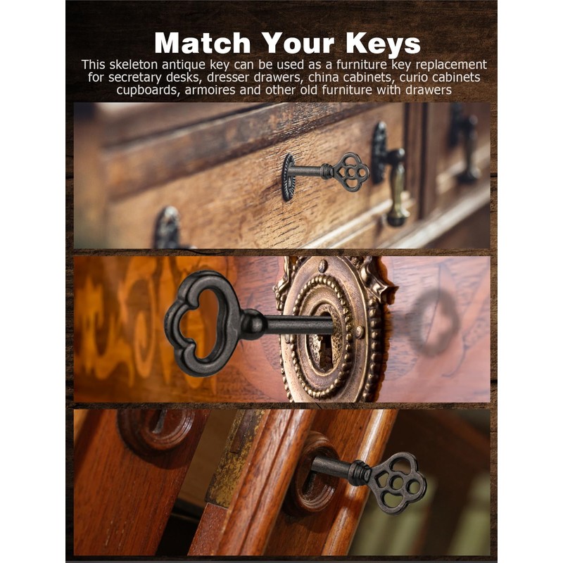 Skeleton Keys, 4-Pack KY-2AB KY-3AB Skeleton Key Replacement for Antique