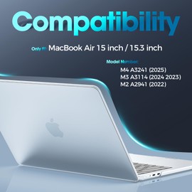 ProCase Hard Shell Case for MacBook Air 15 inch 2025 2024 2023 2022, M4 A3241, M3 A3114, M2 A2941, Laptop Cover for MacBook Air 15.3" -Skyblue