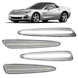 ROCCS C6 Corvette Side Marker Lights Compatible with Chevy Corvette C6 Z06 ZR1 2005-2013 Front Rear Bumper Signal Light Replace OEM White LED Sidemarker, Clear Lens