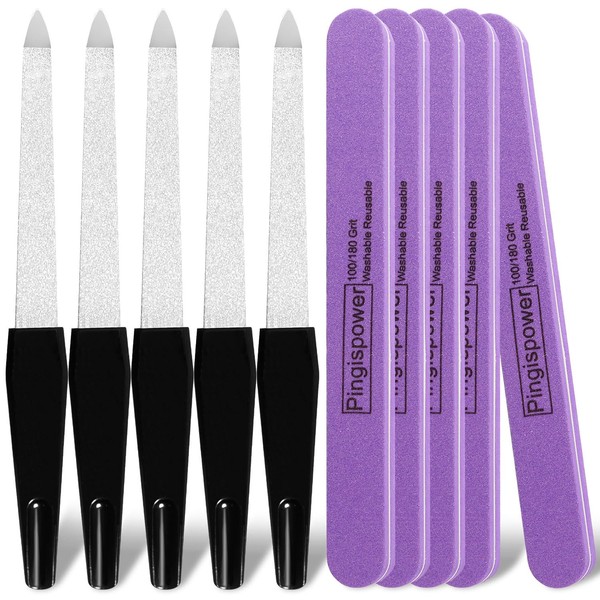 Pingispower 10PCS Metal Nail File and Buffer Block Kit, Professional