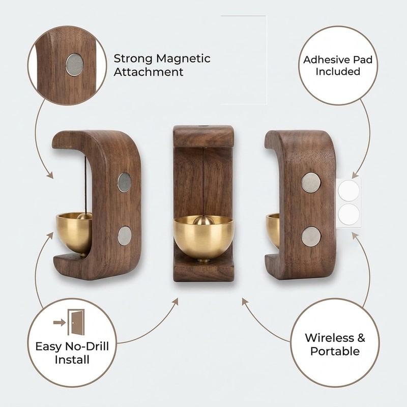 1 Pack Magnetic Brass Doorbell, Clear Sound Door Chime, Hands-Free