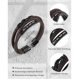 YOGRASS I Love You Gifts for Men, Bracelet for Husband, Son, Leather Bracelet with Engraving I Love You, Gift for Men, Son for Valentine's Day, Christmas, Father's Day, Stainless Steel, Bead