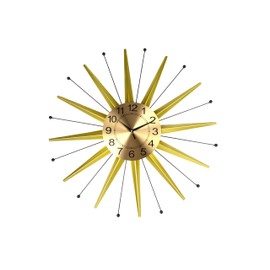 Threestar Round Wall Clock Openwork Metal Oversized Sunburst Starburst Gold and Black Rods