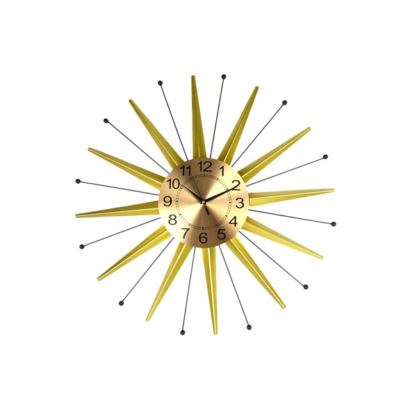 Threestar Round Wall Clock Openwork Metal Oversized Sunburst Starburst Gold