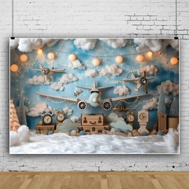 Yeele 10x8ft Travel Adventure Airplane Backdrop for Boy 1st Birthday Blue Sky Clouds Aircraft Travel Around The World Background for Baby Shower Birthday Party Supplies Portrait Photo Shoot Prop