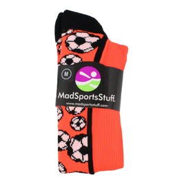 MadSportsStuff Crazy Soccer Socks with Soccer Balls over the calf (Neon Orange/Black, Small)