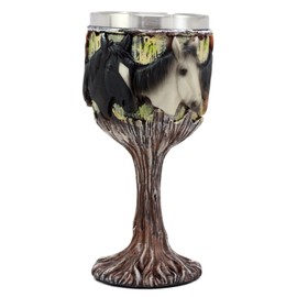 Ebros Gift Equine Beauty Wild Horses Wine Goblet 7oz Chalice Cup In Rustic Wood Bark Roots Design