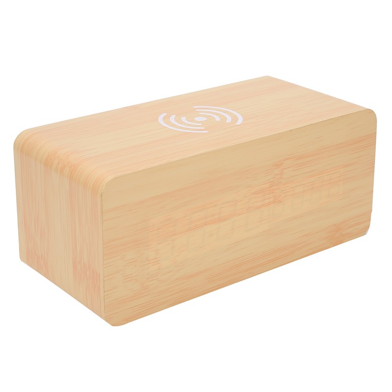 Wooden Clock Alarm Mobile Phone Wireless Charging Wood Voice Control