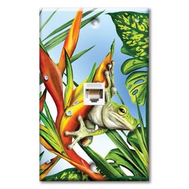 Art Plates - One Port RJ45 Ethernet decorative printed keystone style wall plate. Works with Cat5 through Cat8 cables. Female to Female Connection. - Paradise Frog