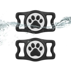 SmafurTag Dog Airtag Holder,[2-Pack] IP68 Waterproof AirTag Holder for Dog & Cat Collars,Silicone Air Tags Case for Pet Collars (Black+Black)