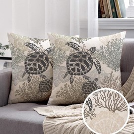 Miuyunya Outdoor Cushion Starfish 45 x 45 cm Weatherproof Maritime Cushion Covers Set of 2 Seahorse Turtle Starfish Cushion Cover Spring Summer Cushion Cover Waterproof Cushion Cover for Garden Living