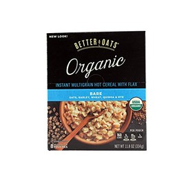 Better Oats Raw Pure & Simple Organic Bare, Instant Multigrain Hot Cereal with Flax, 8 Pouches (Pack of 2)