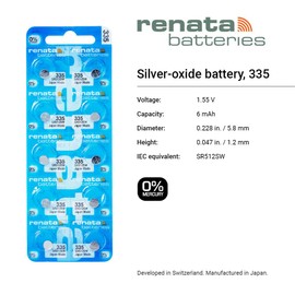Renata 335 SR512SW Batteries - 1.55V Silver Oxide 335 Watch Battery (100 Count)