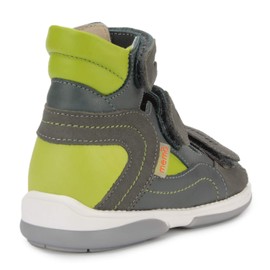 Memo Michael Corrective Orthopedic High-Top AFO Leather Sandal, Grey/Green, 26 (9.5 M US Toddler)