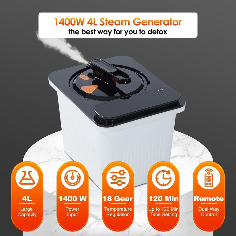 amocane Sauna Steamer Pot, 4L 1400W Portable Steam Generator Spa
