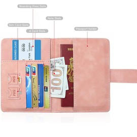 PU Leather Passport Travel Holder - RFID - Blocking Document Organizer with Magnetic Closure, MH MOIHSING Passport Wallet Cover Passport Protector for Credit&ID Cards, Boarding Passes Men&Women (Pink)
