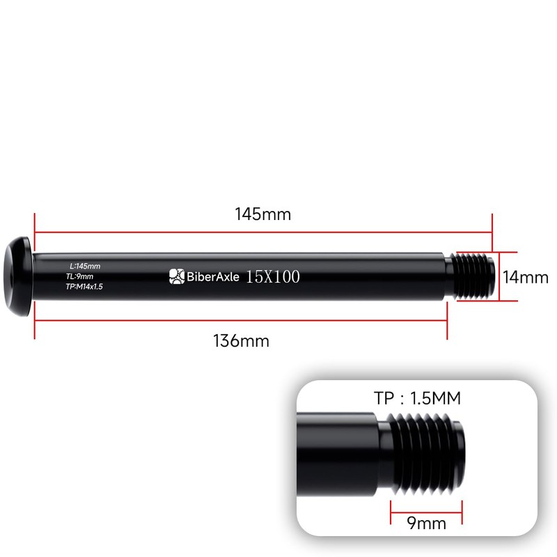 BiberAxle Axles for Fox Bicycle Forks 15 mm, Mountain Bike