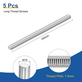 sourcing map M10x150mm Fully All Threaded Rod, 2Pcs 316 Stainless Steel Long Threaded Screw 1.5mm Thread Pitch Right Hand Threads for Furniture Mounting Assembly Fastening