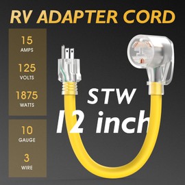 TOOLIOM 30 Amp to 110 RV Power Adapter, 30Amp to 15Amp RV Adapter Plug, NEMA 5-15P Male to TT-30R Female with Handle Grip 12 Inch STW 10 Gauge Dogbone Electrical Plug Converter for Camper RV Trailer