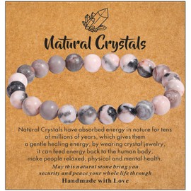 MAIBAOTA Pink Zebra Bracelets for Women Men, 8 mm Beaded Bracelets, Round Gemstones Bracelet, Crystal Jewelry Gifts for Women Men