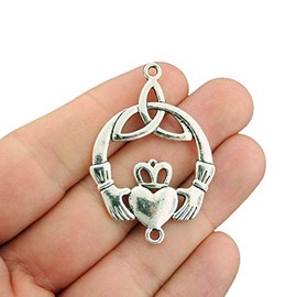 Bohemian Findings 2 Claddagh Connector Charms Antique Silver Tone 2 Sided Large Size Celtic Knot - SC7580