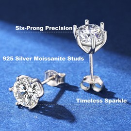 FahJwery Moissanite Stud Earrings, VVSI Clarity Round Cut Lab Created Mossanite 18K White Gold Plated 925 Sterling Silver Earrings Studs for Women Men, 3.0 Carat-(1.5ct*2)-7.5mm, Sterling Silver