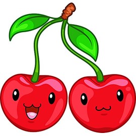 Kawaii Fruit Smiley Faces Cute Fruit Characters Cartoon Vinyl Sticker (2" Wide, Cherry)