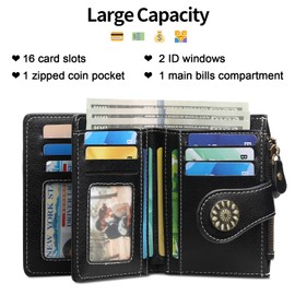 LEEXTON Small Bifold Purse for Women Genuine Leather Card Case Purse RFID Blocking Womens Wallet with 16 Card Slots