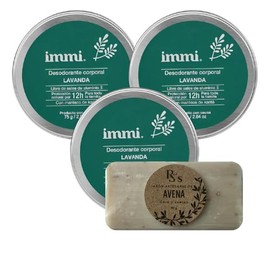 IMMI Desodorante Natural Lavanda en Tarro 3 piezas y 1 Jabón Artesanal de AVENA de 100g
