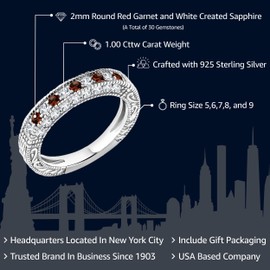 Gem Stone King 925 Sterling Silver Red Garnet and White Created Sapphire Ladies Anniversary Wedding Band Ring (1.00 Cttw, Available In Size 5,6,7,8,9)