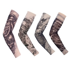 CENZICOM 4 PCS Sports Arm Sleeves Temporary Tattoos Cover Up Sleeves Hand Warmer Basketball & Activities, Outdoor Sunscreen Cycling Elbow Braces For Men, Women Unisex Stretchable (Black)