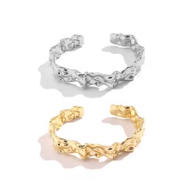 ALRNBY Gold Bracelet for Women Chunky Statement Cuff Bangle Wide Irregular Bracelets Gold Silver Bracelets Jewelry Set Gift Trendy Party (C2 Gold&Silver Irregular)