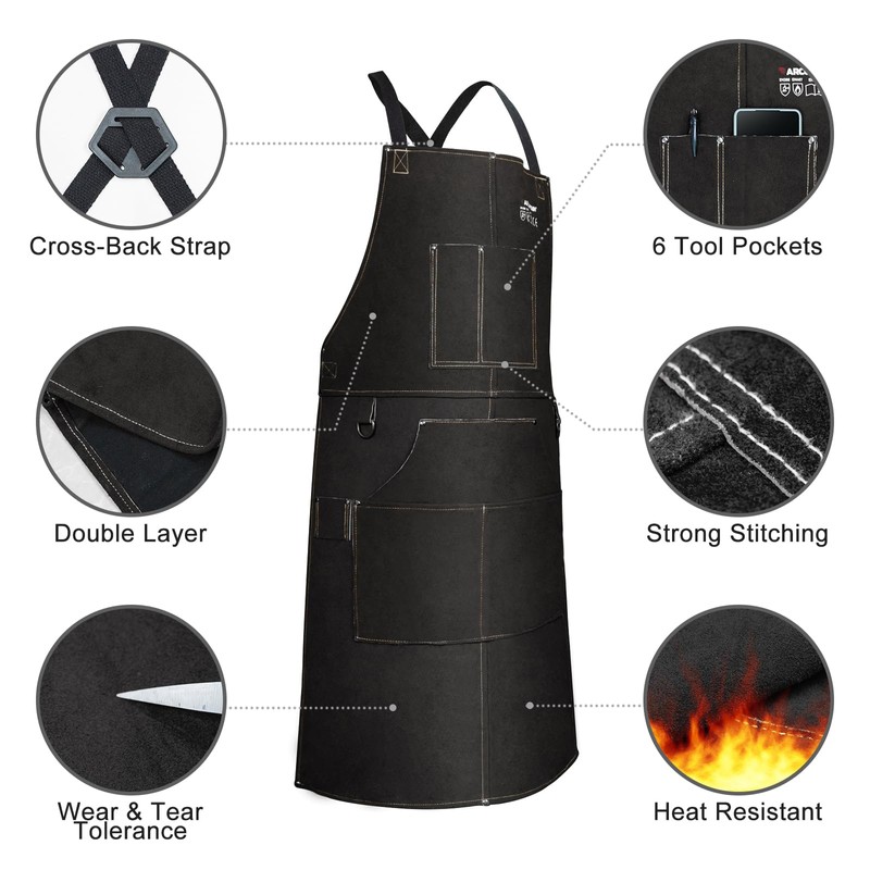 ARCCAPTAIN Leather Welding Work Apron 24" X 36" Heat Flame