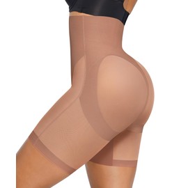 SHAPELLX Plus Size Tummy Control Shapewear Waist Cincher Girdle Butt Lifting Body Shaper Shorts Women's Shapewear Brown