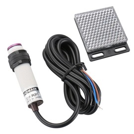 Baomain Photoelectric Sensor E3F-R2P2 Retroreflective Optical Sensor Switch DC 10-30V PNP NC Sensing Distance 2m with Reflector Panel 3 Wires