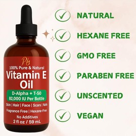 Vitamin E Oil – 82,000 IU Per Bottle | Broad-Spectrum Tocopherols: D-Alpha, Gamma, Beta, Delta | Helps Improve Appearance of Scars, Dry Skin & Stretch Marks | For Face, Hair, Body & Massage | 2 fl oz