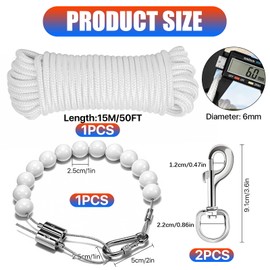 Lainballow 50 Ft Flag Pole Rope Kit, Halyard Flag Rope with 1 Pcs Flag Pole Retainer Rings, 2 Pcs 3.5'' Swivel Snap Hook, Nylon Flag Pole Rope Repair Replacement Parts Accessories, White