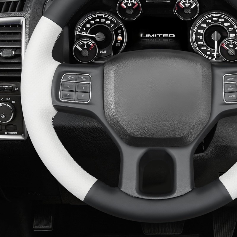 MEWANT DIY Stitched White Leather Steering Wheel Cover Wrap for