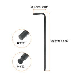 QUARKZMAN 4 Pieces Hex Key Set with Ball Head 3/32 Inch L-Shape Long Arm Hex Key Made of Chrome Vanadium Steel Repair Tool for Craftsmen, Allen Key Set Black