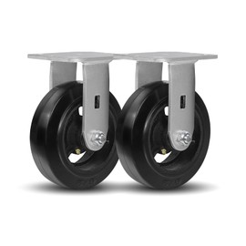 CWfutureparts Caster Wheels 6" x 2" Heavy Duty Industrial Casters,Rubber on Cast Iron Wheels,Dumpster and Trash Bin Casters,2 Rigid Top Plate Casters, Load Capacity 1000 lbs