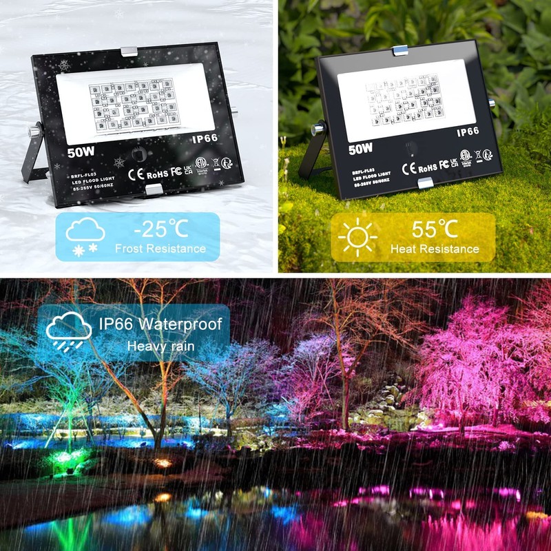 ChangM LED Flood Light Outdoor 500W Equivalent,Bluetooth RGB Flood Lights