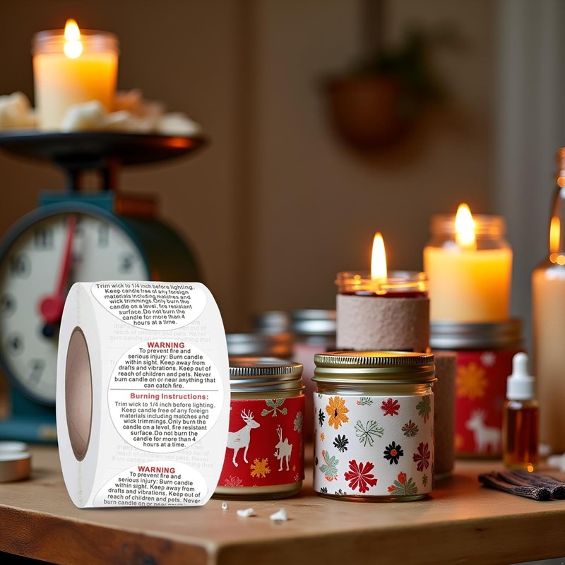 500Pcs White Candle Warning Labels, Candle Jar Container Stickers Candle