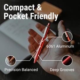 Everyman Crimson Grafton Mini Click Pen, EDC Pen with Deep Grooves, Refillable Pocket-Size Metal Writing Utensil, Versatile with Cartridges, Gift for Office, Business, Executive, Everyday Use